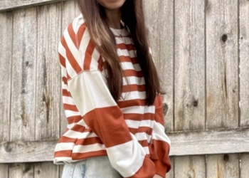 Brown Striped Pullover Sweatshirt