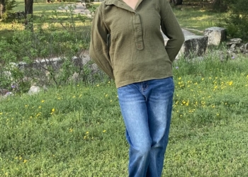 Green Crinkle Button Up Long Sleeve Top