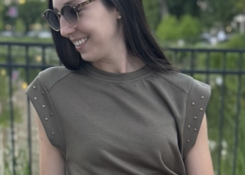 Olive Green Studded Short Sleeve Top