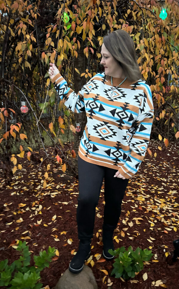 Aztec Striped Ribbed Knit Sweater - Image 3