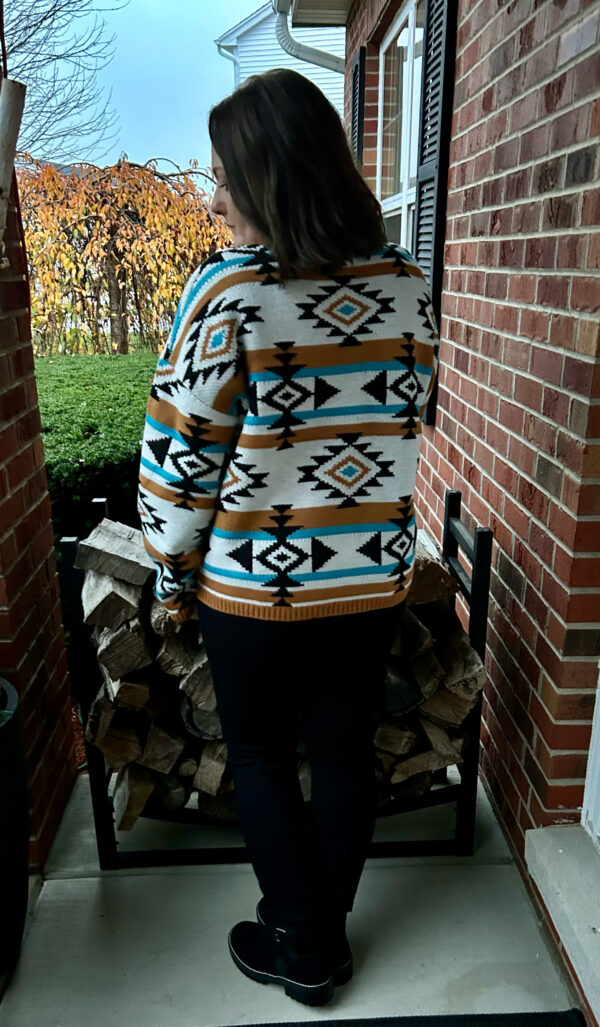 Aztec Striped Ribbed Knit Sweater - Image 2