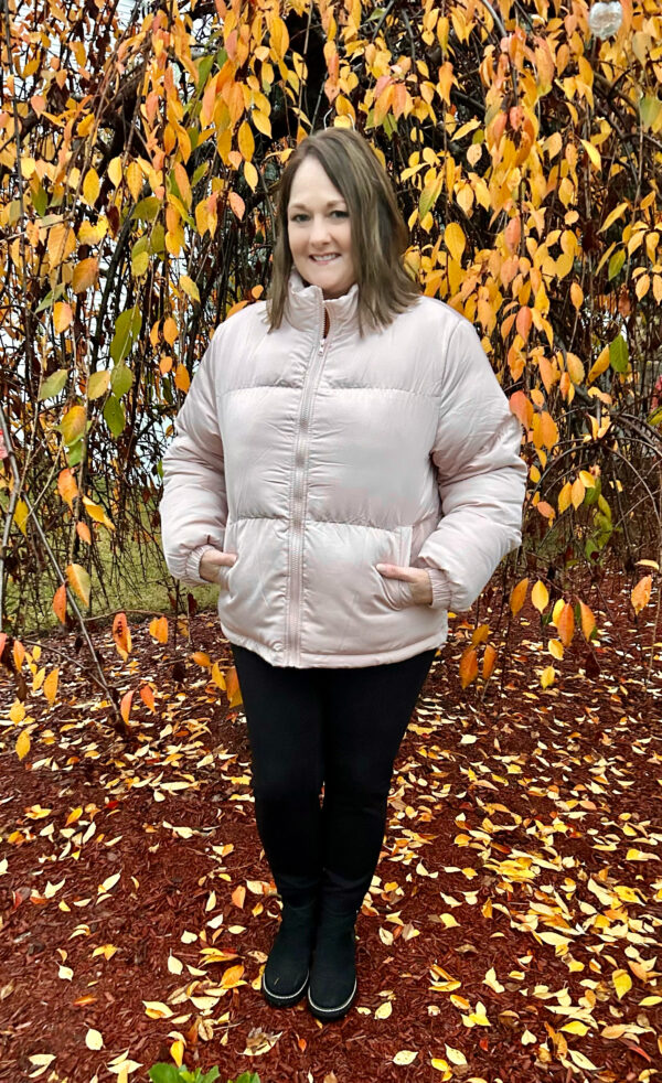 Full Zipper Quilted Puffer Jacket - Apricot - Image 3