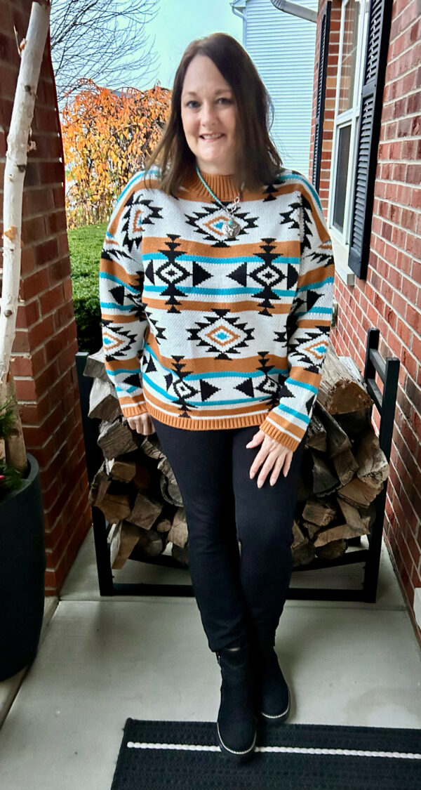 Aztec Striped Ribbed Knit Sweater