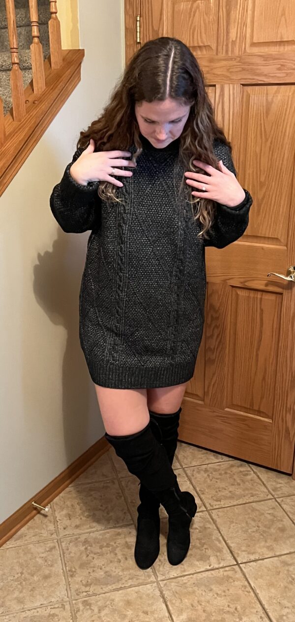 Black Knit Drop Shoulder Sweater Dress - Image 2