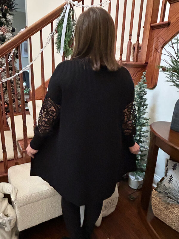 Black Crochet Lace Sleeve Cardigan - Image 2