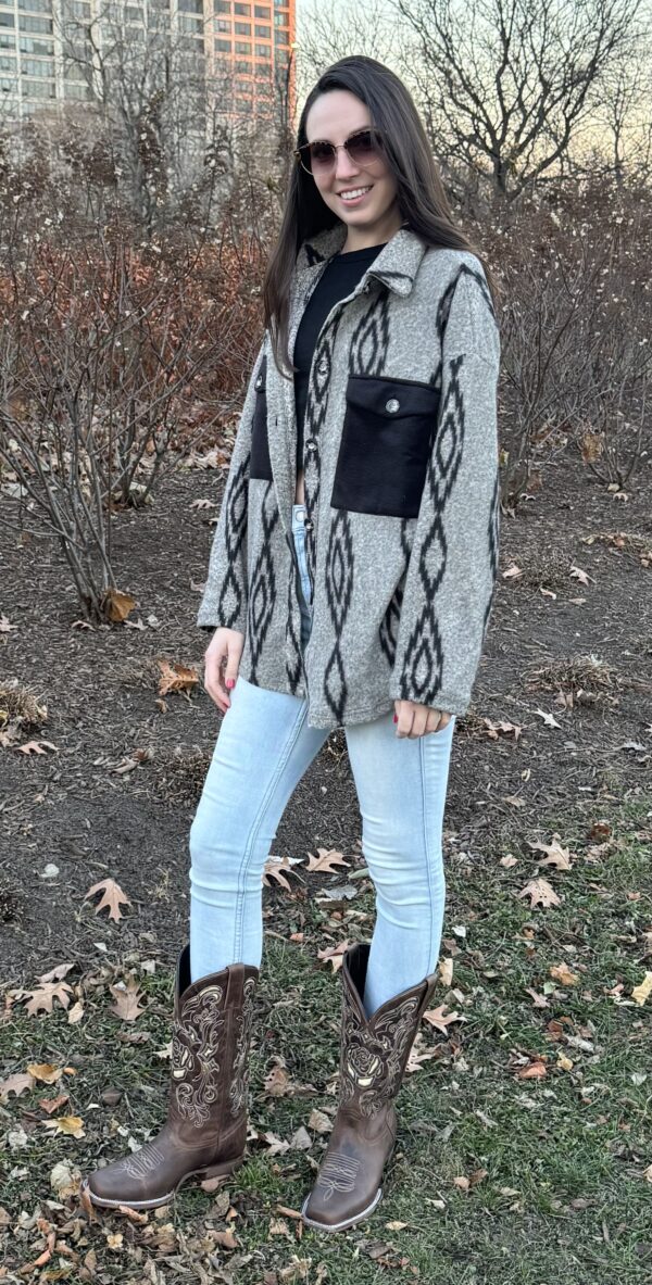 Gray w/ Black Aztec Print Shacket - Image 2