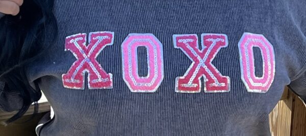 Valentine Sequin XOXO on Corded Gray Long Sleeve Shirt - Image 4