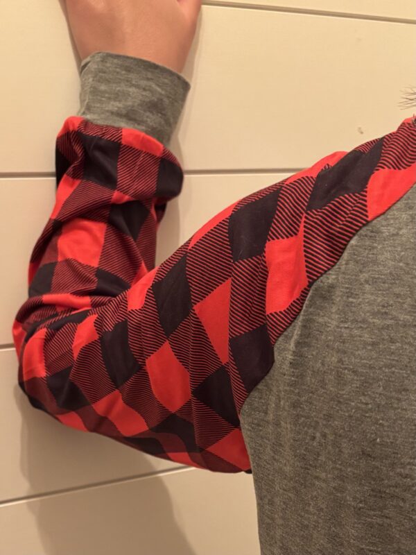 Red Plaid Long  Sleeves On Gray Shirt - Image 3