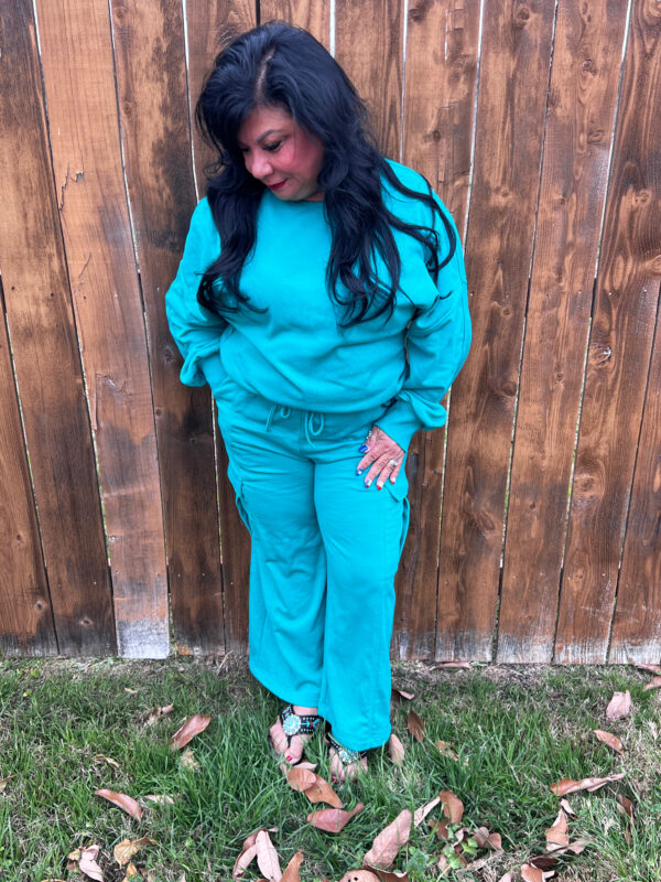 Teal Pullover Top and Cargo Pants Set - Image 4