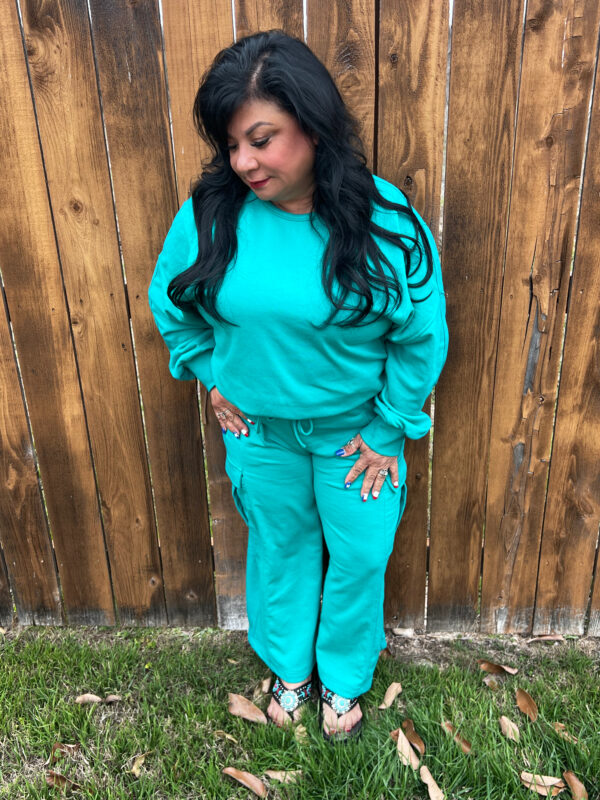 Teal Pullover Top and Cargo Pants Set - Image 3