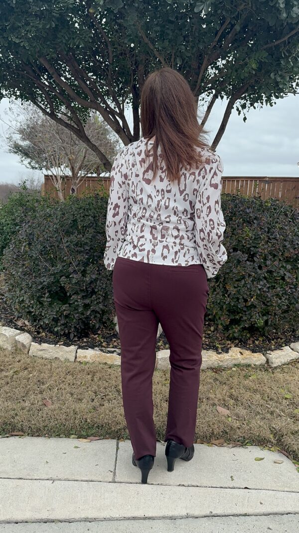 Leopard Print Split Neck Balloon Sleeve Blouse - Image 3