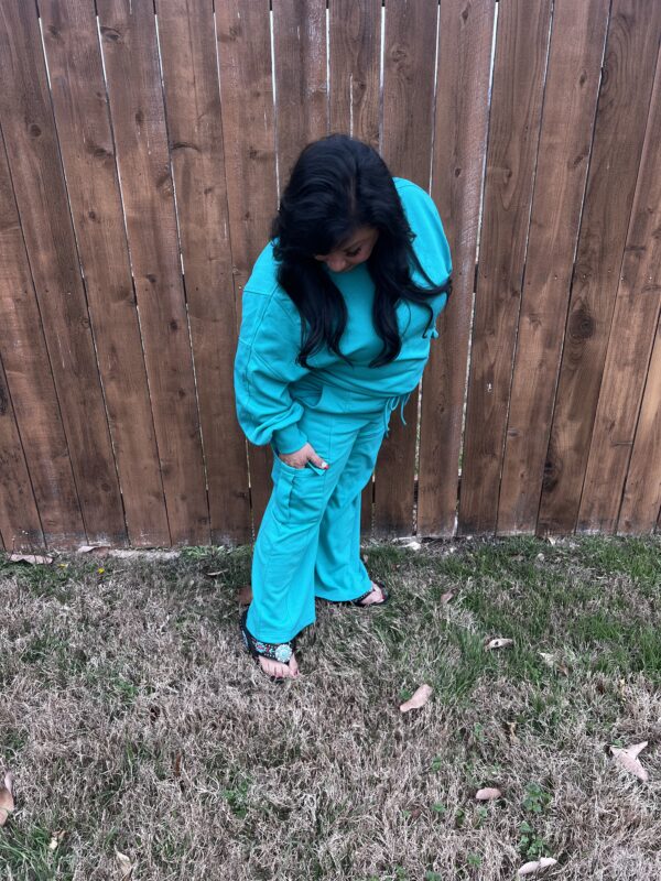 Teal Pullover Top and Cargo Pants Set - Image 2