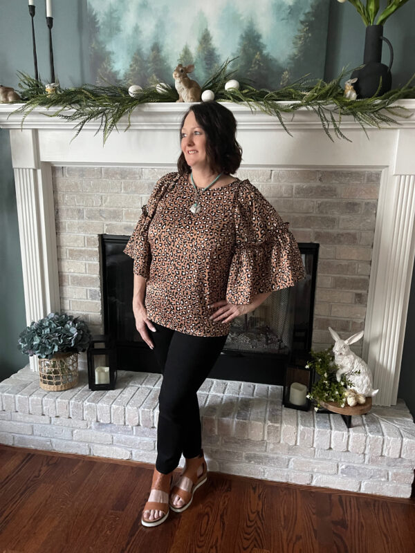 Leopard Print Wide Sleeve Blouse