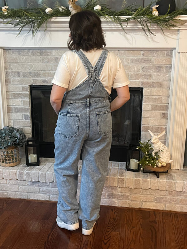 Blue Denim Bib Straight Leg Jumpsuit with Pockets (Overalls) - Image 2