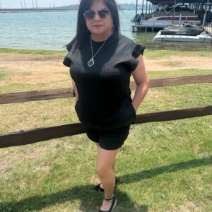 Black Textured Ruffle Top and Drawstring Shorts