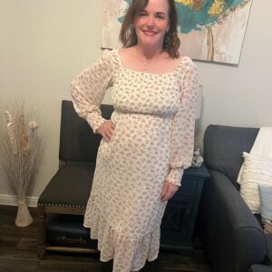 White Floral Print Square Neck Midi Dress