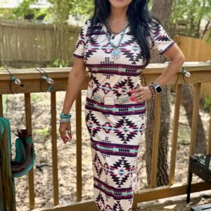 Western Aztec Printed Long T-shirt Dress