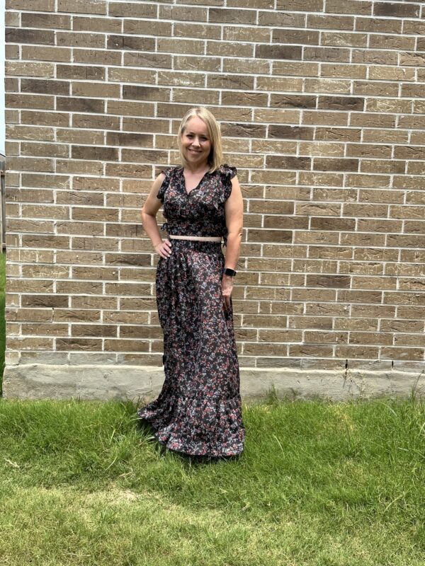 Black Multicolor Floral Crop Top and Maxi Skirt Set