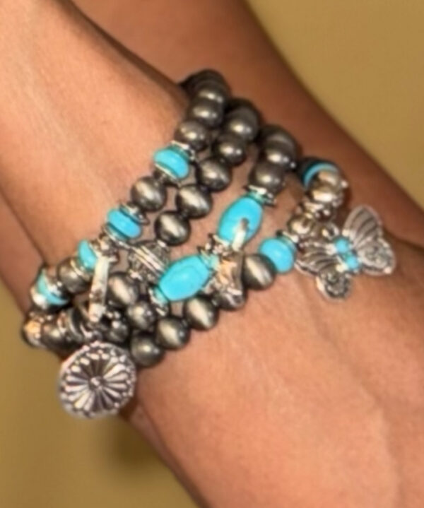 Western Turquoise Beaded Multi Layer Bracelet - Image 2