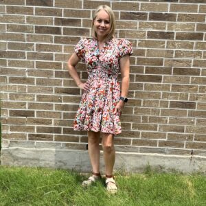 Floral Print Puff Sleeve Shirred High Waist Mini Dress