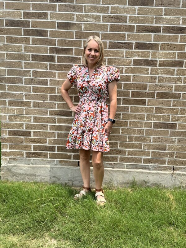 Floral Print Puff Sleeve Shirred High Waist Mini Dress