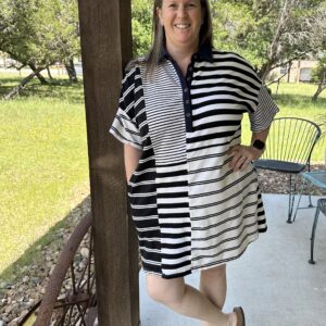 Black Stripe Polo T Shirt Dress