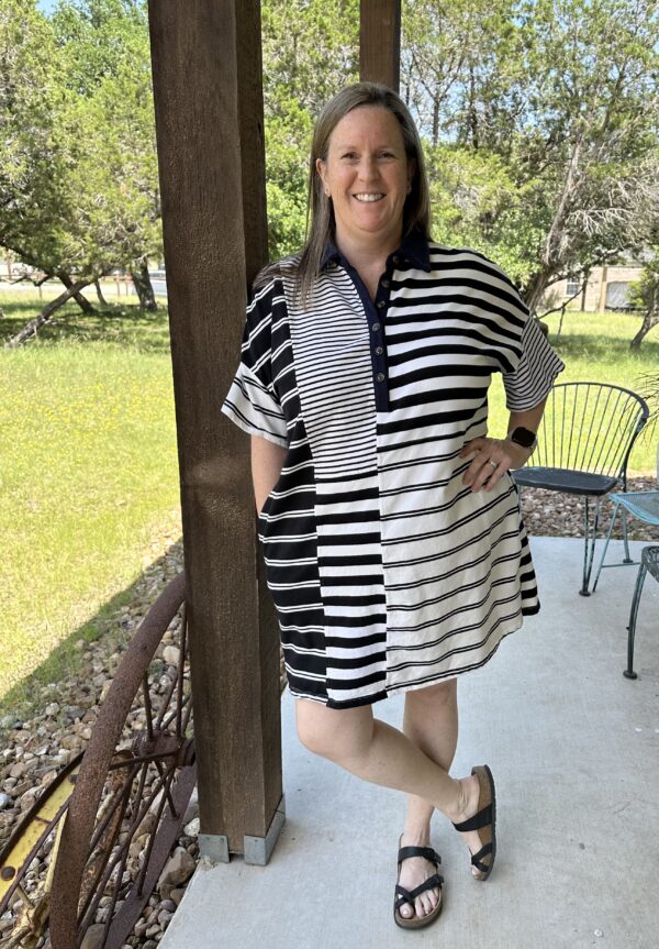Black Stripe Polo T Shirt Dress