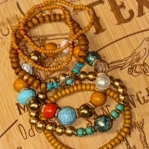 5pcs Boho Beaded Turquoise / Chestnut Bracelets Set