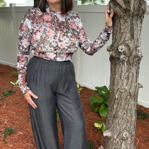 Floral Long Sleeve High Neck Mesh Blouse