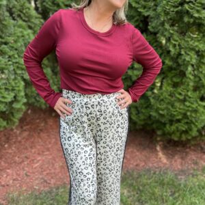 Gray Leopard High Waist Straight Leg Pants