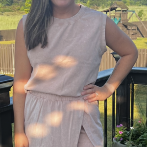 2 Piece Cotton Tank Top Lined Split Skirt Set