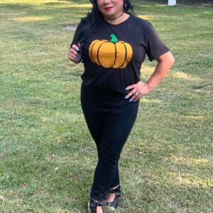 Black Glittering Pumpkin Halloween T Shirt