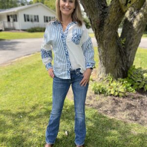 Blue Leopard Striped Western Casual Shirt