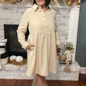 Corduroy Collared Long Sleeve Mini Dress