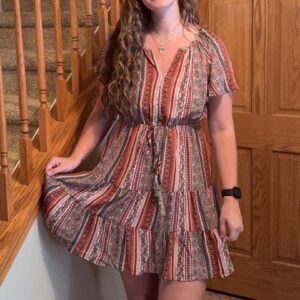 Bohemian Floral Print Buttoned V Neck Ruffle Tiered Dress