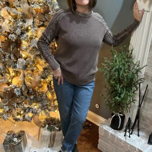 Brown Knit Sleeve Casual Sweater