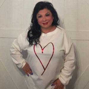 White Pullover Sweatshirt w/ Red Glittering Heart Print