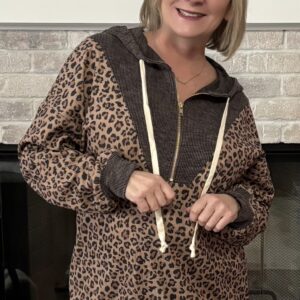 Leopard Print Zip Hooded Pullover Sweatshirt