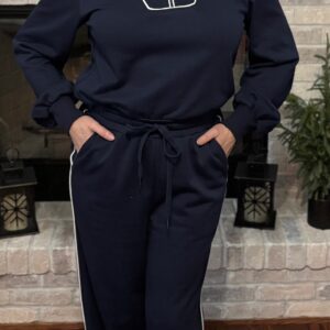 Blue Zipped Pullover Cropped Pants Set