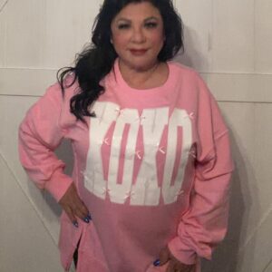 Pink Exposed Seam Sweatshirt w/ White Bows & Sequin XOXO