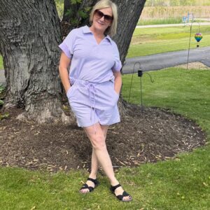 Purple Striped Polo Shirt and Drawstring Shorts Set