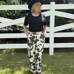 Brown Cow Printed Pocketed Jeans