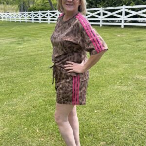 Brown Short Set w/ Hot Pink Striped Accent