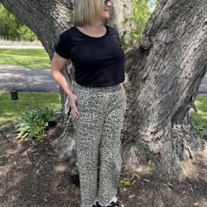 Leopard Print Raw Hem Elastic Waist Jeans