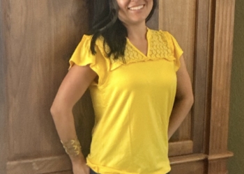 Sheer Yellow Lace Neck Ruffle Short Sleeve Blouse