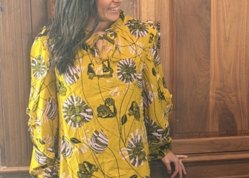 Vintage Floral Ruffle Trim Long Sleeve V Neck