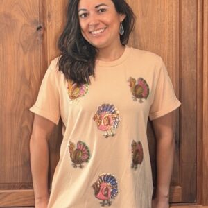 Sequin Turkey patched on Khaki Graphic T-Shirt