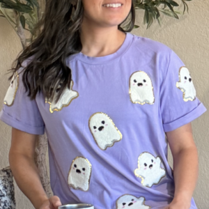 Glitter Trim Chenille Ghosts on T-Shirt