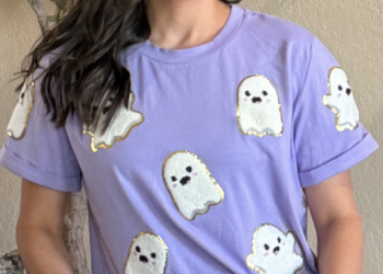 Glitter Trim Chenille Ghosts on T-Shirt