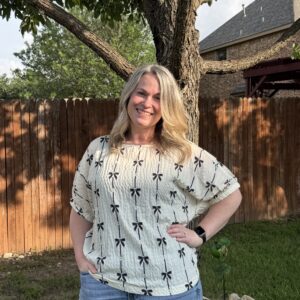 Bow Print Puffy Short Sleeve Top